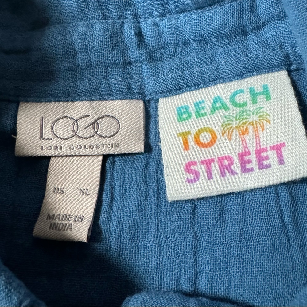 Logo Lor Goldstein XL Top Shirt Blue Solid 3/4 Sleeve Collared Button Up Cotton - Picture 5 of 7